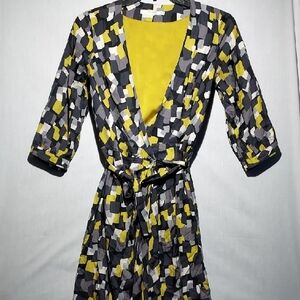 Boden Wrap Dress‎ Yellow And Black Geometric Pattern Womens Size 6